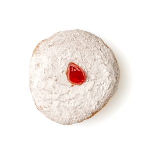 Powdered Sugar Raspberry Filled Bismarck Donut