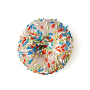 Vanilla Frosted Chocolate Cake With Sprinkles Donut